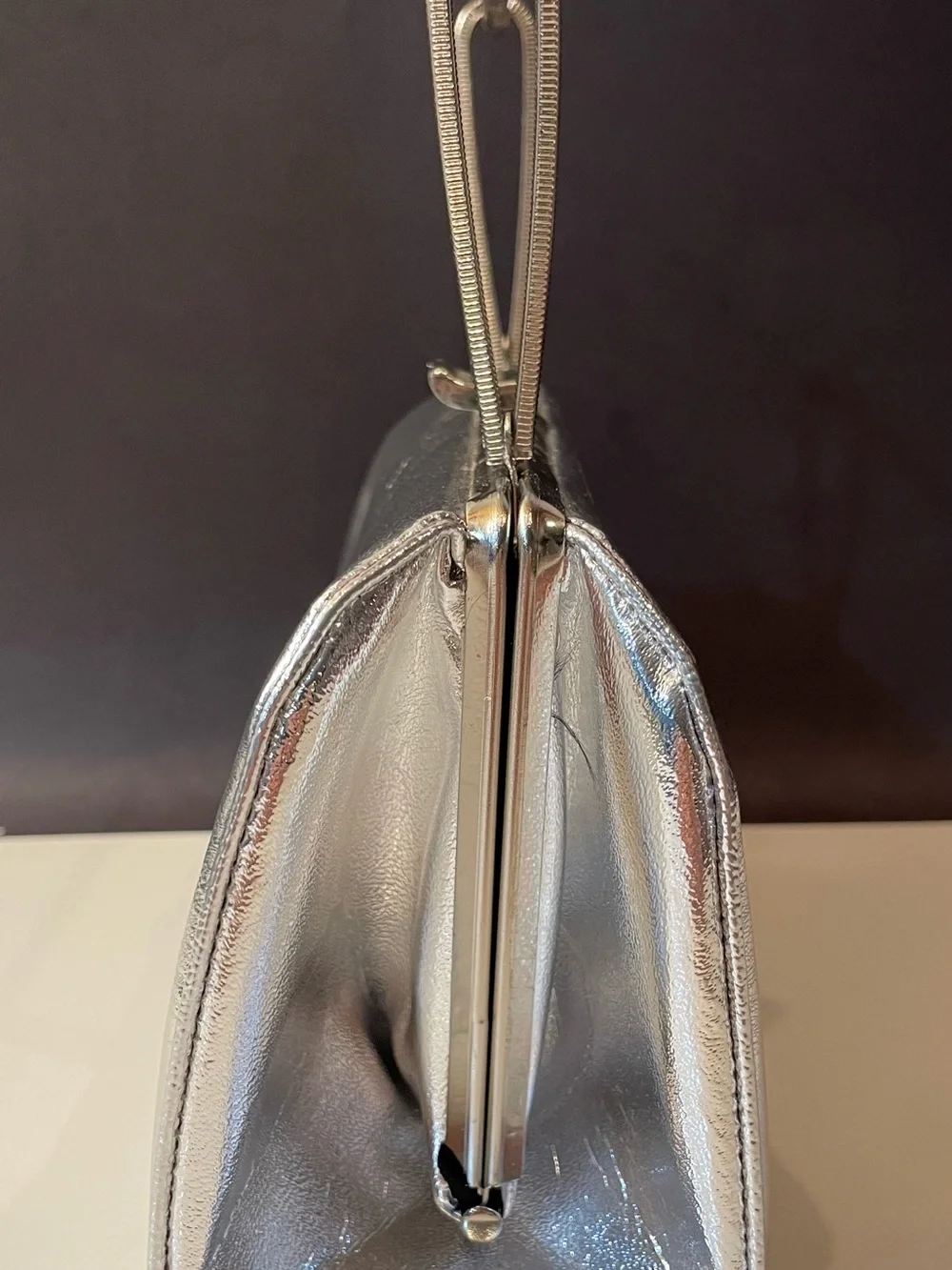 Vintage 1960’s Silver Metallic Structured Top-Handle Clutch